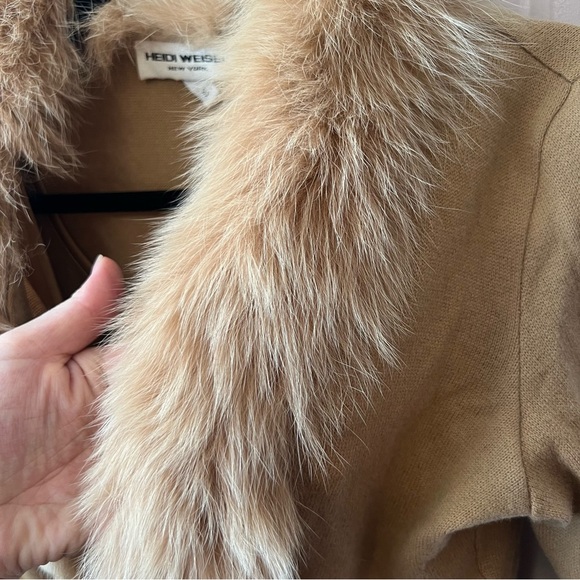 Vintage 90s Heidi Weisel Cashmere Silk Fox Fur Cardigan and Dress Set Size 6 - Picture 3 of 16